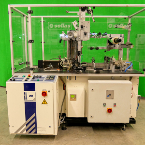 Sollas S20 automatyczna maszyna do owijania kartonów z aplikatorem taśmy zrywającej i taśmą podającą pod kątem prostym